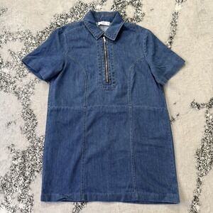 Stile Collection Dress Womens Size Large Blue 1/4 Zip Mini Shirt Denim